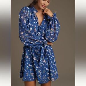 *Anthropologie Blue Floral Mini Dress